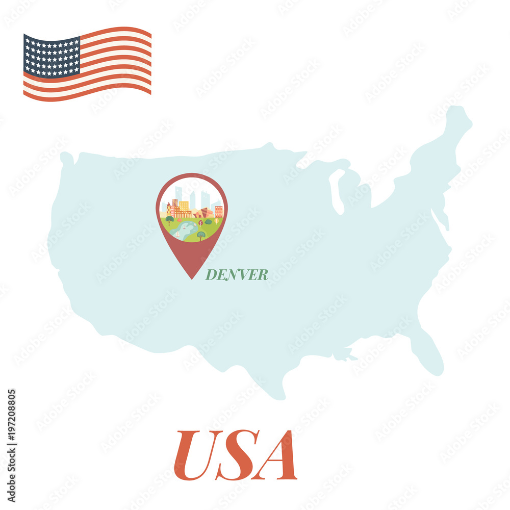 USA map with Denver Pin Travel Concept