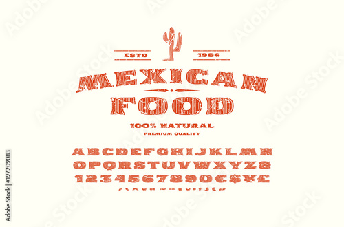 Decorative serif font and label template for mexican restaurant