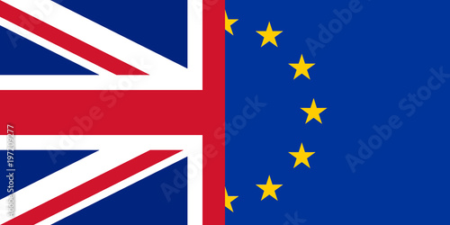 brexit blue european union EU half flag and great britain half flag, united kingdom exit concept