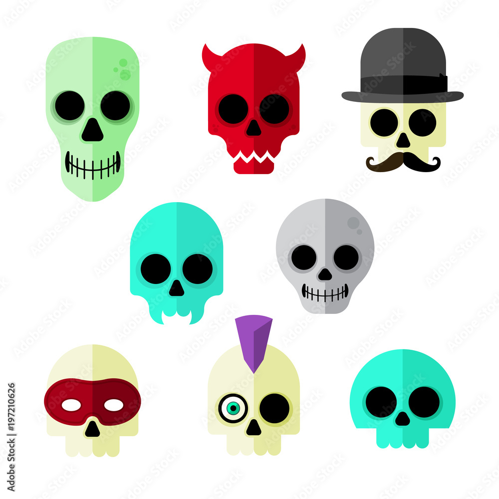Flat Vector Skull Icons Flat Vector Skull Icons