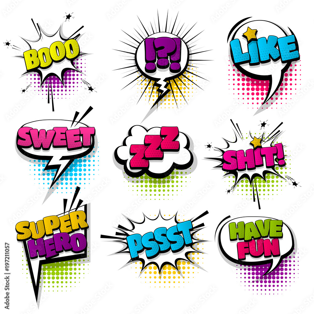Obraz premium Set hand drawn effects comic speech bubbles