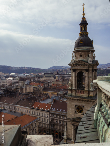 Panoramic view of the city of Budapest from Historische Kirche  St.-Stephans-Basilika in Budapest 