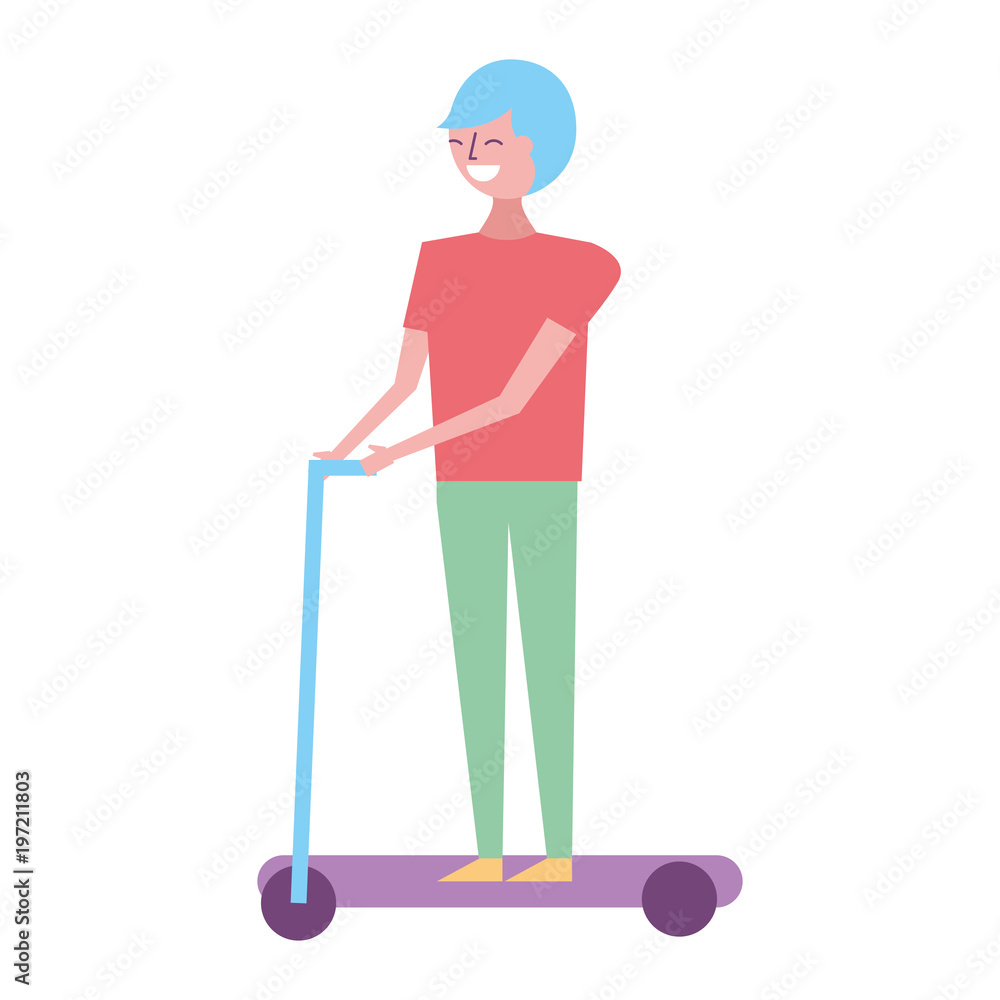 young man riding electric kick scooter vector illustration young man riding electric kick scooter vector illustration