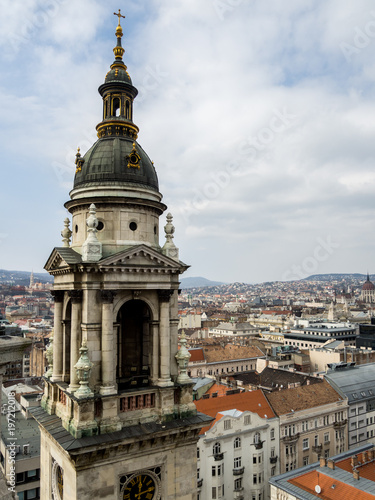 Panoramic view of the city of Budapest from Historische Kirche, St.-Stephans-Basilika in Budapest,