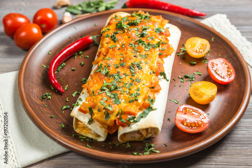 Enchiladas. The national dish of Mexican cuisine. The view from the top. 