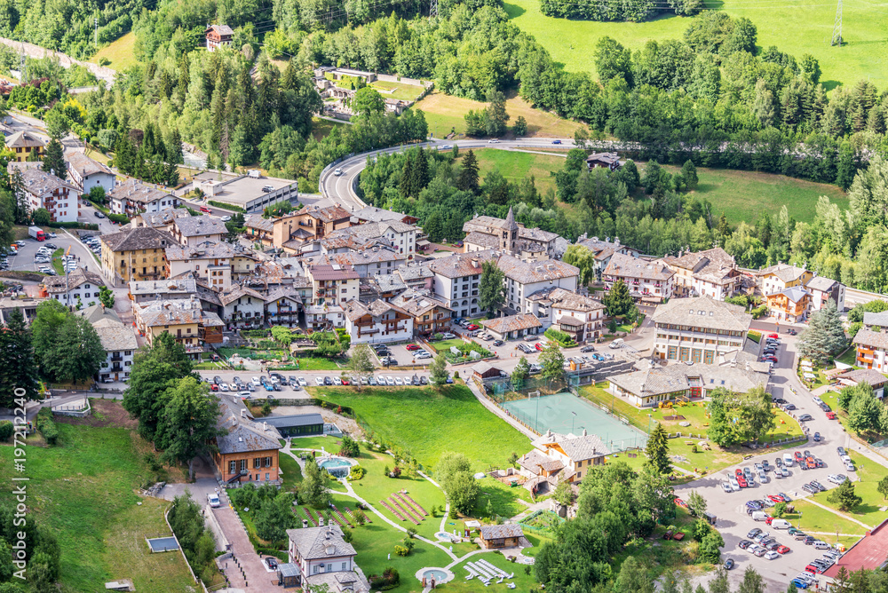 Aerial view of Pre Saint Didier, spa resort in Aosta Valley, Italy