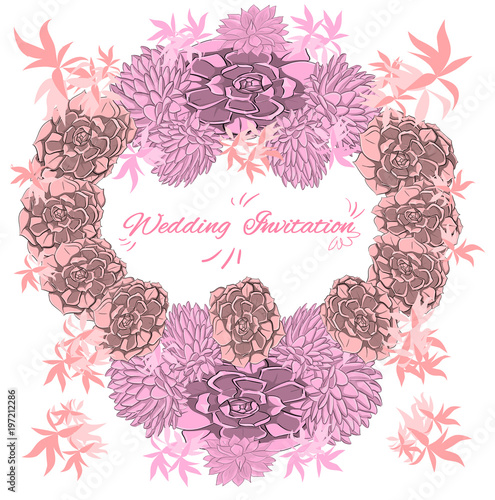 Pink wedding invitation with echeveria