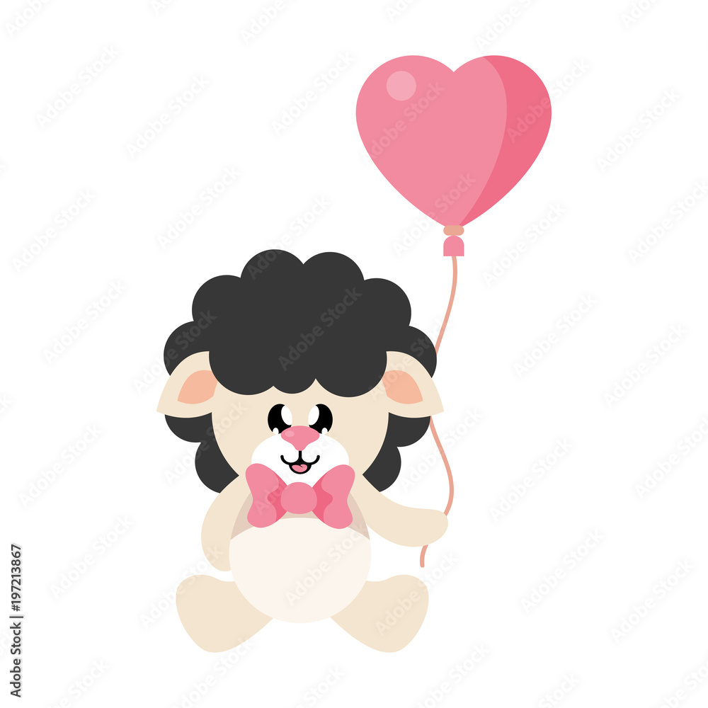 cartoon cute sheep black sitting with tie and lovely balloons