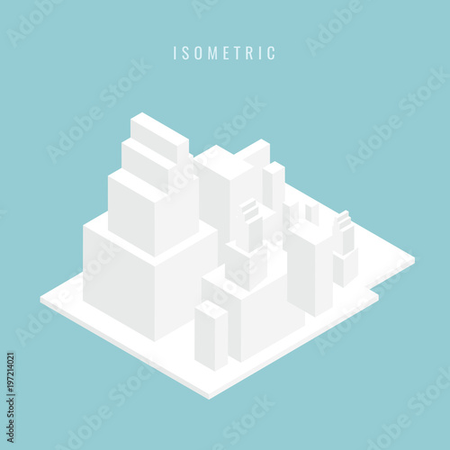 isometric Set of building white city. Vector illustration