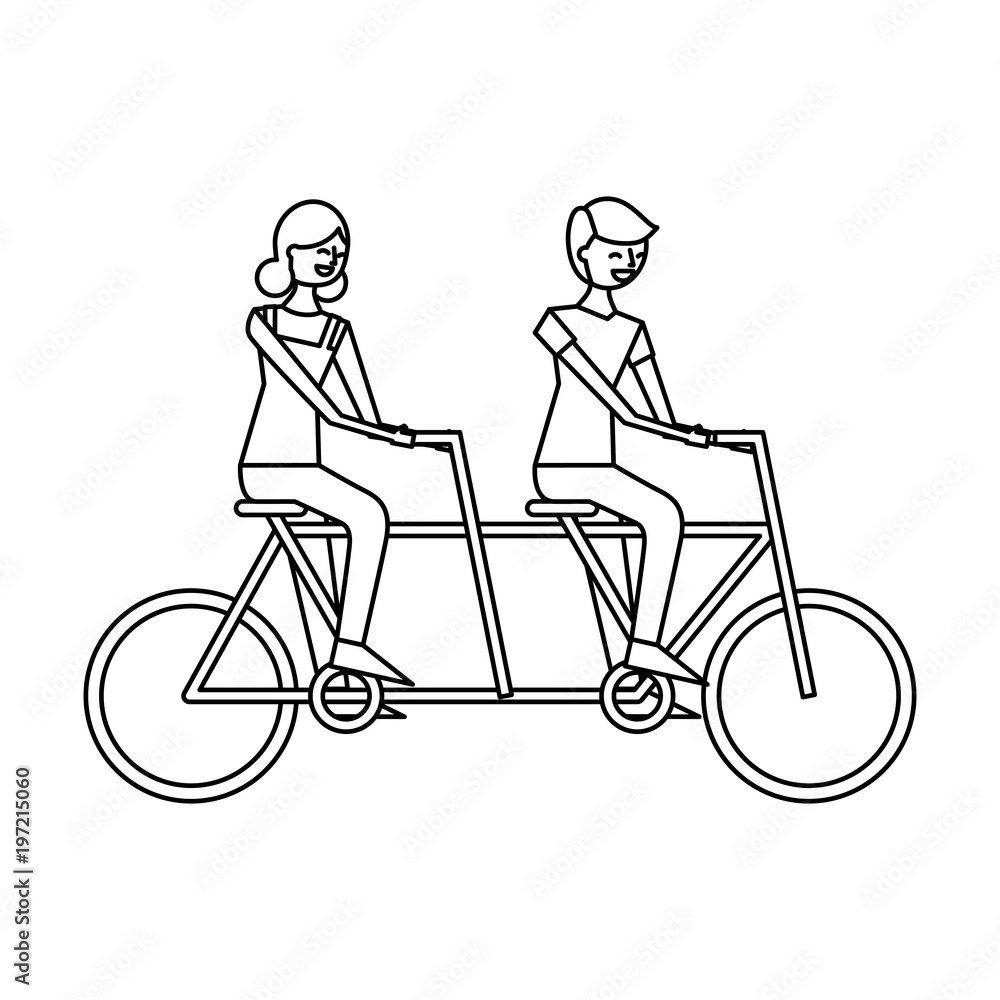 cute happy couple riding in tandem bike recreation vector illustration outline design cute happy couple riding in tandem bike recreation vector illustration outline design