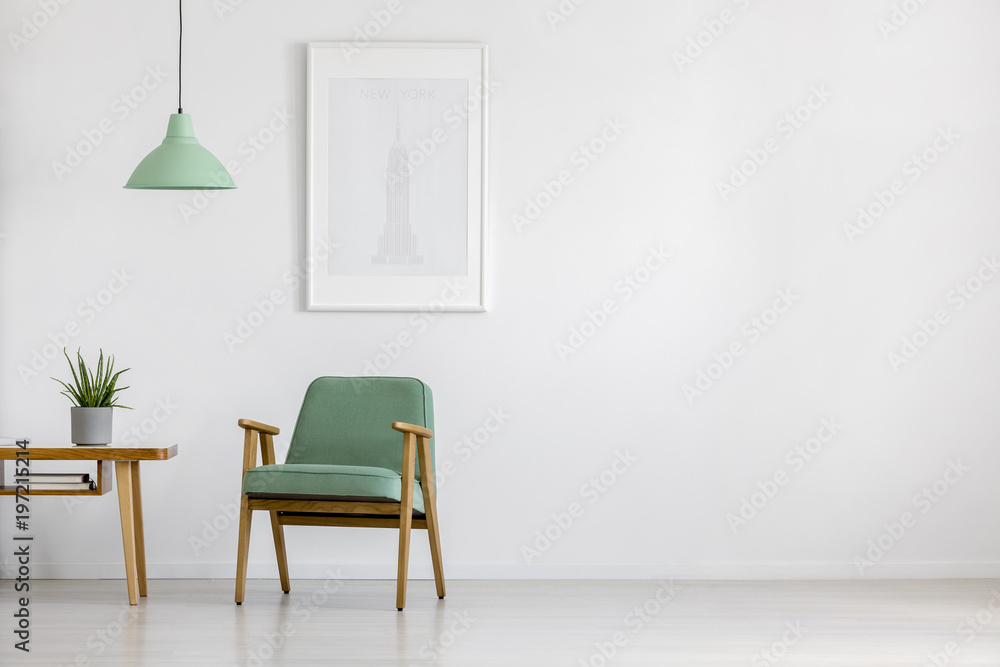 Retro armchair in bright interior - obrazy, fototapety, plakaty 