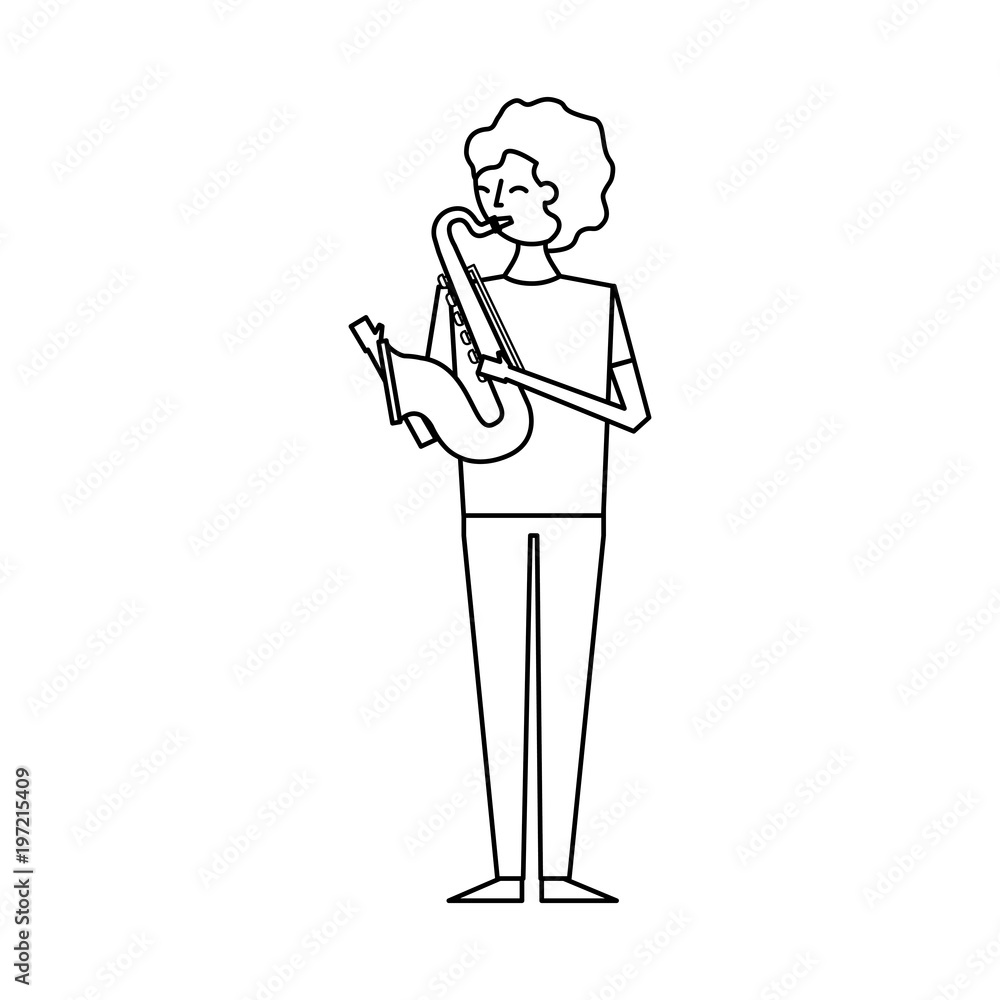 musician young man playing saxophone vector illustration outline design musician young man playing saxophone vector illustration outline design