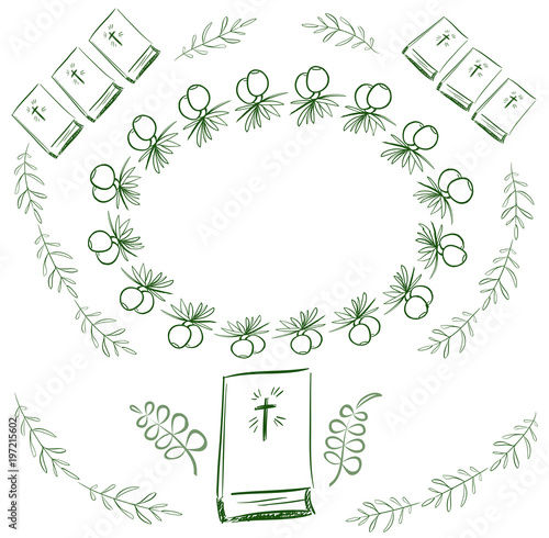 Vector doodle card olive frame with Bible