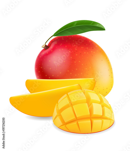 Fruit mango with mango slice realistic illustration