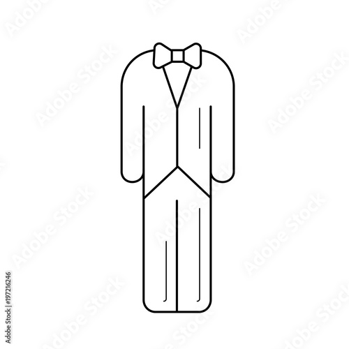 Wedding suit line icon isolated on white background. Vector line icon of groom wedding dress for infographic, website or app.