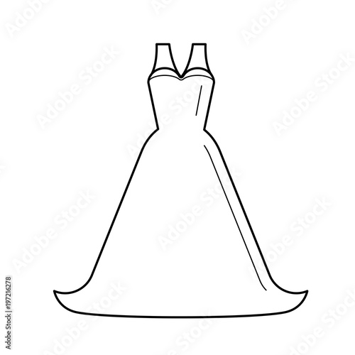 Bride dress line icon isolated on white background. Vector line icon of bride wedding dress for infographic, website or app.