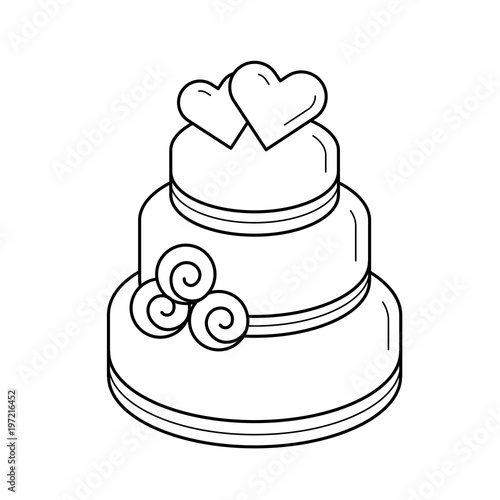 Wedding cake vector line icon isolated on white background. Layered wedding cake decorated with hearts line icon for infographic, website or app.