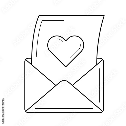 Open love letter vector line icon isolated on white background