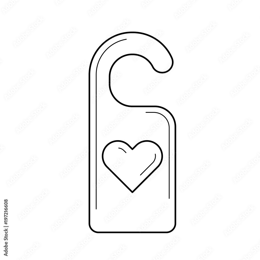 Door hanger line icon isolated on white background. Vector line icon of hotel door hanger with heart for infographic, website or app. Door hanger line icon isolated on white background. Vector line icon of hotel door hanger with heart for infographic, website or app.
