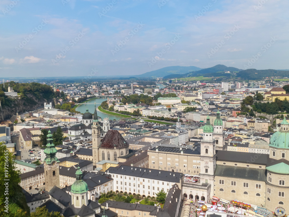 Arial view of Salzburg cityscape in Europe, Austria