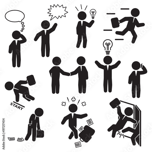 Businessman icon set. Various businessman actions. Vector.