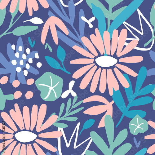 Seamless pattern with pink flowers