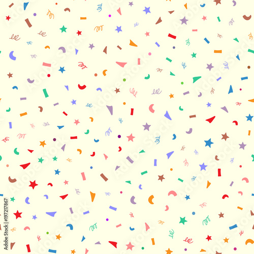 Cute seamless pattern with colored confetti. Colorful endless print.