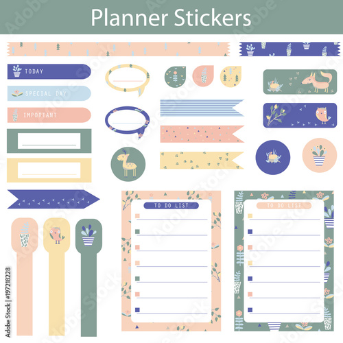 Planner stickers with cute animals and flowers