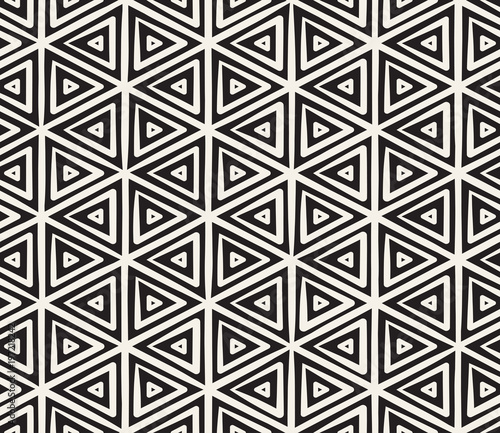 Hand drawn black and white ink striped seamless pattern. Vector grunge lattice texture. Monochrome brush strokes lines background