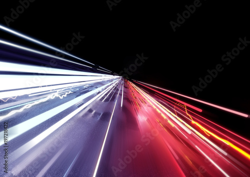 Canvas Print Traffic car light trails background. 3D illustration