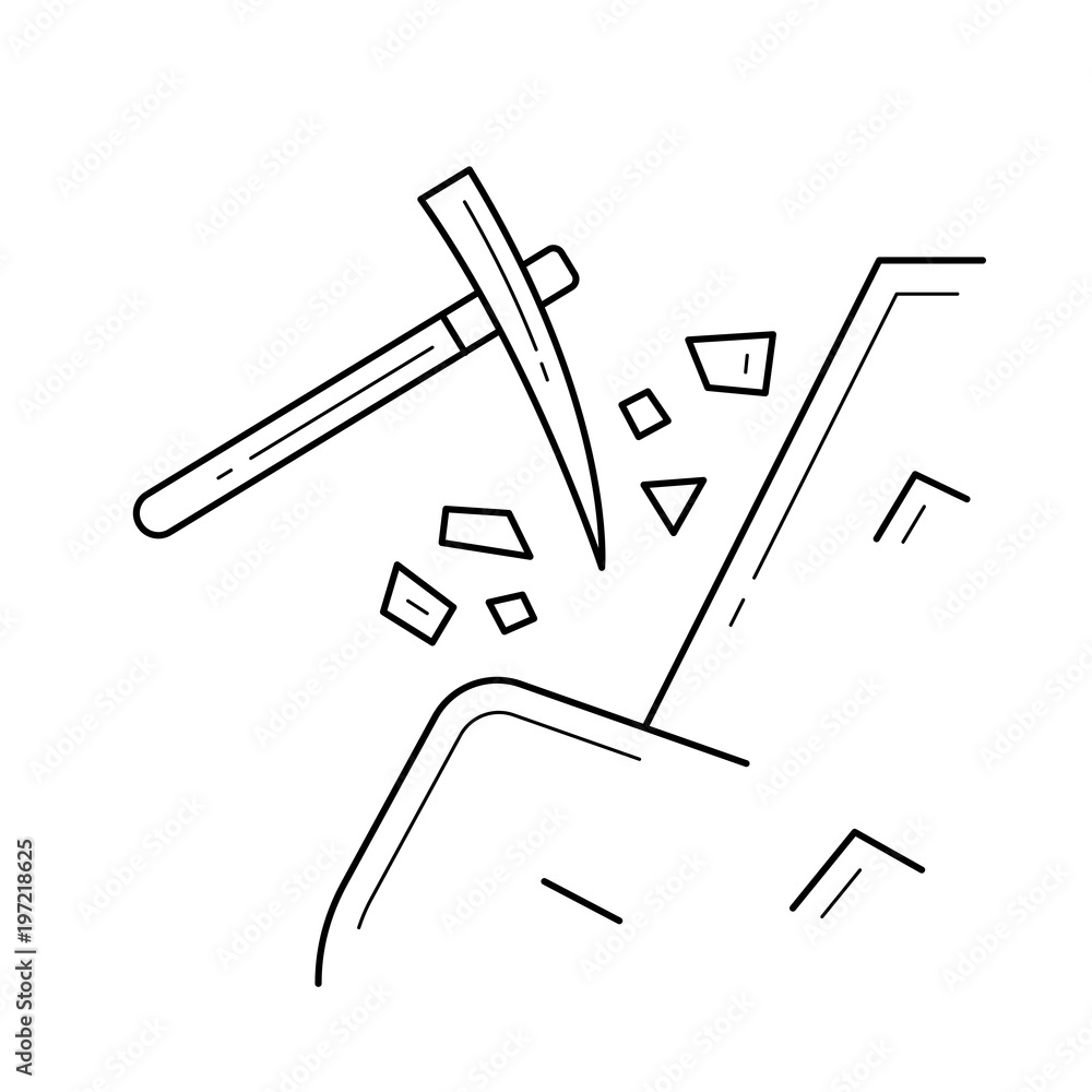 Pickaxe vector line icon isolated on white background. mining equipment - pickaxe line icon for infographic, website or app. Pickaxe vector line icon isolated on white background. mining equipment - pickaxe line icon for infographic, website or app.