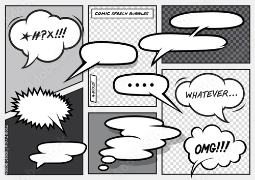 A set of various vector cartoon comic speech bubbles.