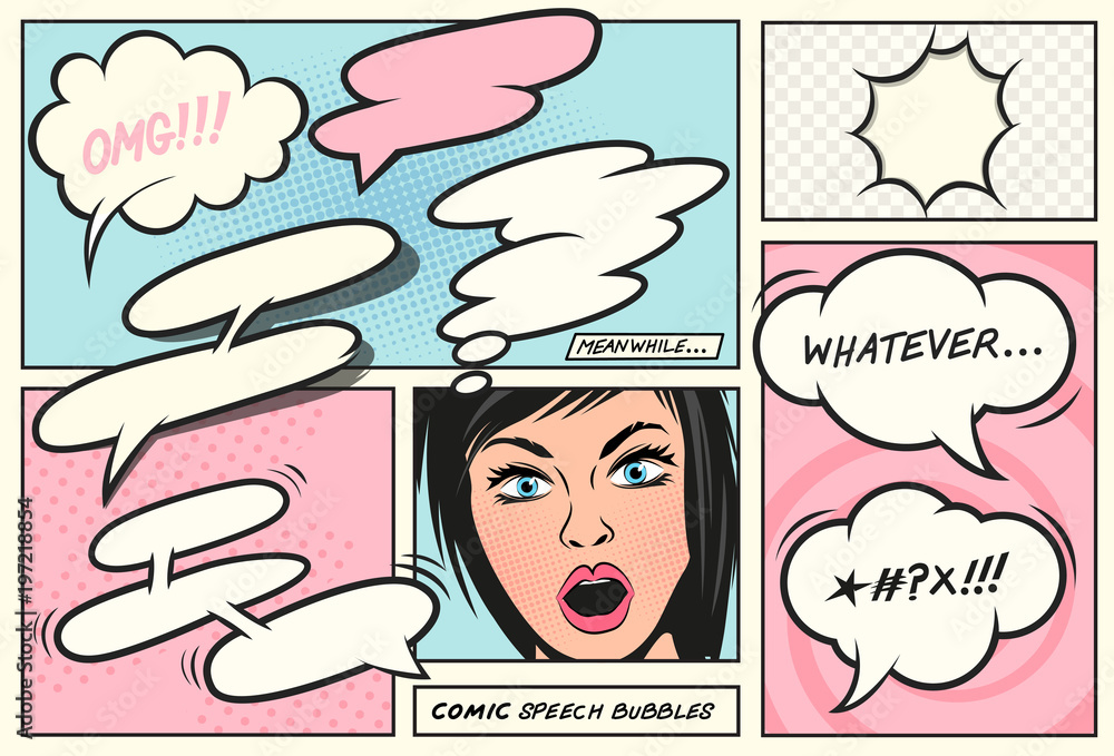 Fototapeta premium Retro halftone cartoon comic speech bubble set. Vector illustration