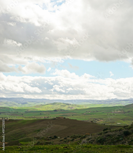 Sicilian landscape with cloudy sky ner the town of Leonforte