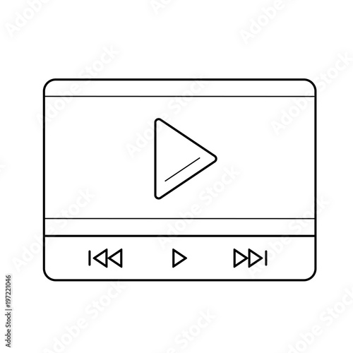 Video play vector line icon isolated on white background. Video player interface line icon for infographic, website or app. Scalable icon designed on a grid system.