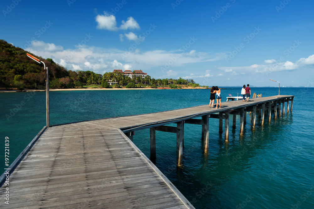 Wooden pier bridge with seascape, Rayong