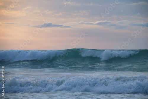 Atlantic Ocean waves and twilight skies