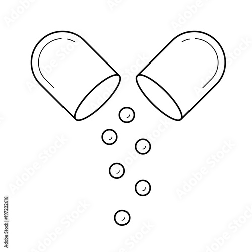 Capsule, pill with drug vector line icon isolated on white background