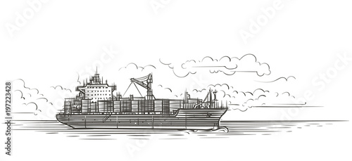 Tanker in sea illustration. Vector. 