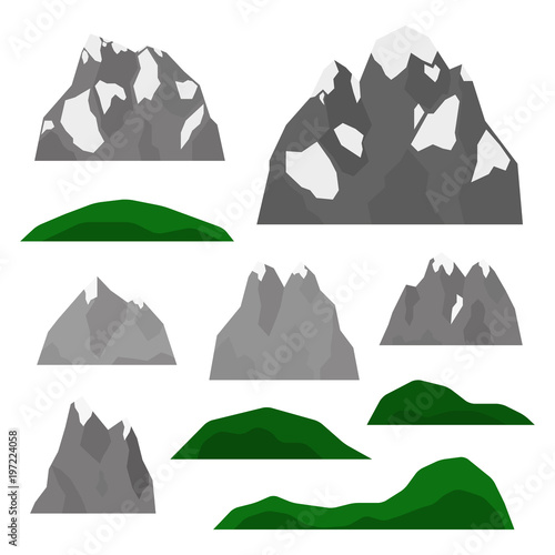 Set of Alps, glaciers and hills.