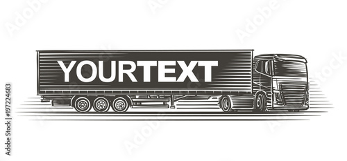 Semitrailer truck with text template on trailer illustration. Vector (the text goes on separate layer). 