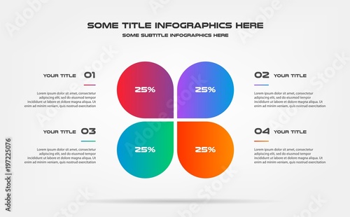 Pie chart of percentage infographics. Element of graph, diagram with 4 options - parts, processes, timeline. Vector business template for presentation, workflow layout, annual report