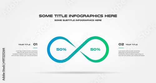 Infinity chart of percentage infographics. Element of graph, diagram with 2 options - parts, processes, timeline. Vector business template for presentation, workflow layout, annual report