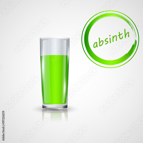 alcoholic cocktails absinthe in shot glasse isolated on white. vector illustration