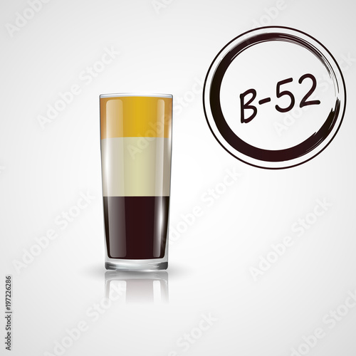 alcoholic cocktails B-52 in shot glasse isolated on white. vector illustration