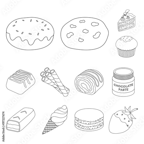 Chocolate Dessert outline icons in set collection for design. Chocolate and Sweets vector symbol stock web illustration.