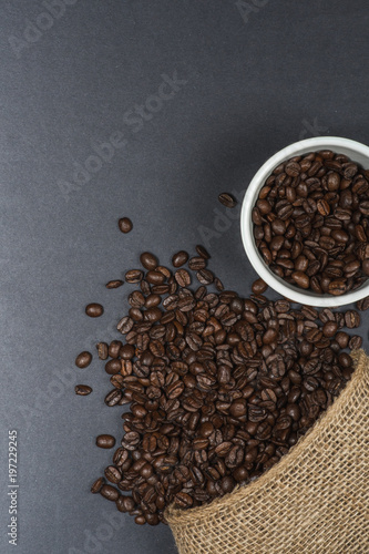 coffee beans isolated on black background with room for copy