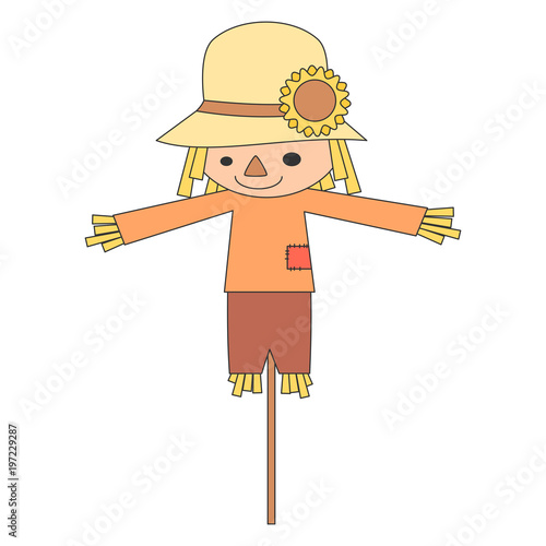 cute cartoon scarecrow isolated on white background vector illustration