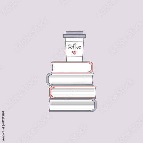 coffee and books cute cartoon vector illustration 