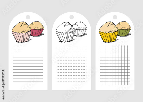 Tags with cupcakes in hand drawn style.